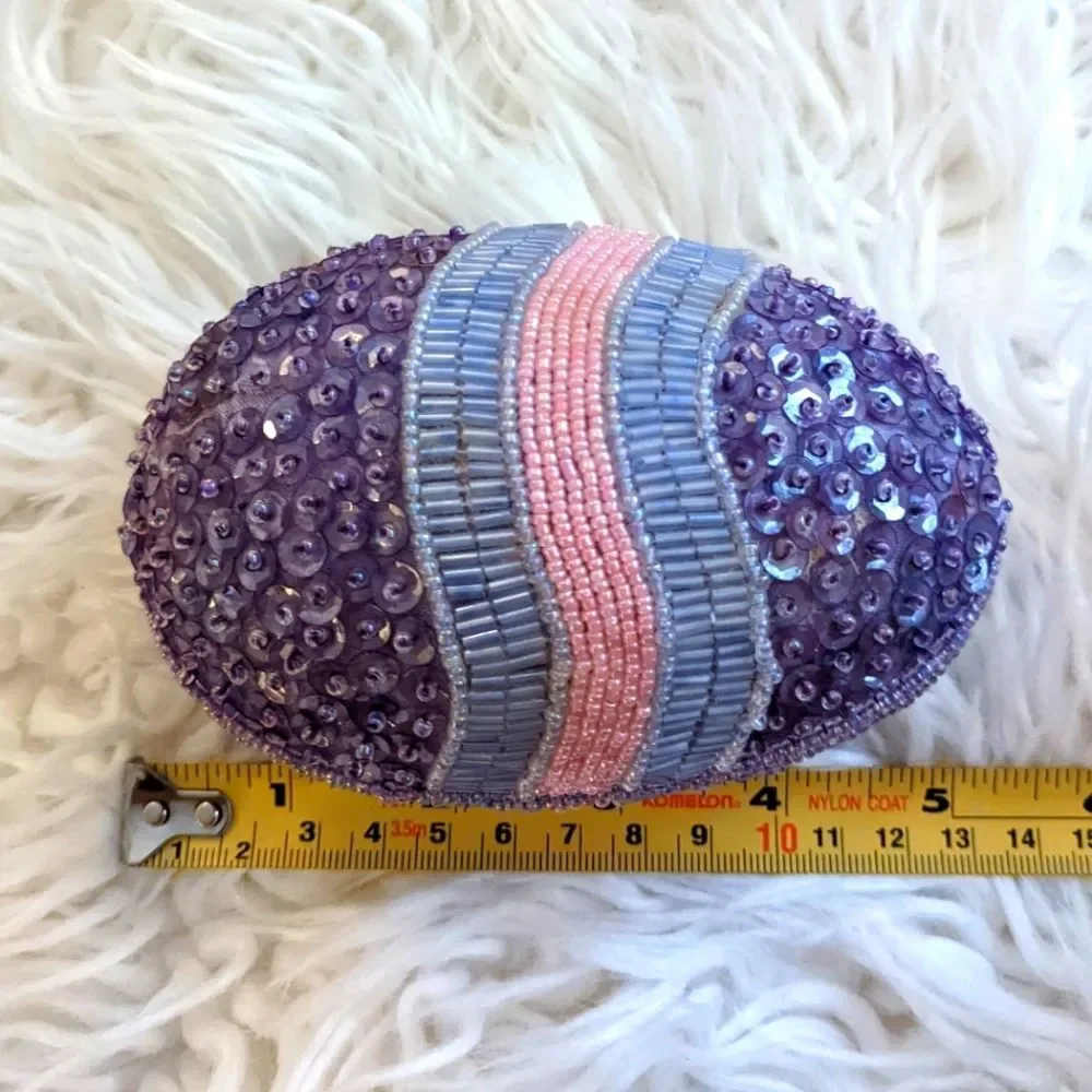 GAC RARE DECORATIVE EASTER EGG FILLABLE TRINKET / GIFT BOX WITH BEADS & SEQUINS